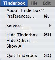 Tinderbox menu Tinderbox menu