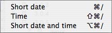 Insert Date sub-menu Insert Date sub-menu