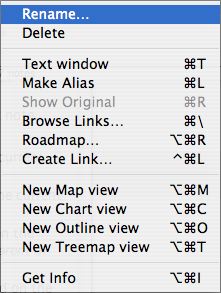 Minor Views listed note (selected): pop-up menu Minor Views listed note (selected): pop-up menu