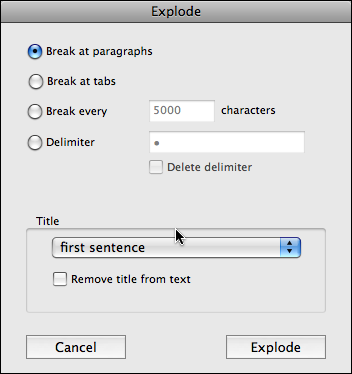 Explode dialog Explode dialog