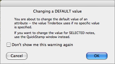 Change Default Value Warning dialog Change Default Value Warning dialog