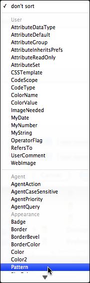 Note/Agent/Adornment dialogs: Sort pop-up menu Note/Agent/Adornment dialogs: Sort pop-up menu