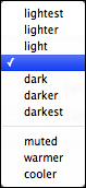 Color Shade pop-up menu Color Shade pop-up menu