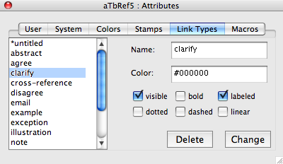 Attributes Link Types pane Attributes Link Types pane