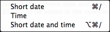 Insert Date sub-menu Insert Date sub-menu
