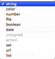 Attribute Type pop-up menu Attribute Type pop-up menu