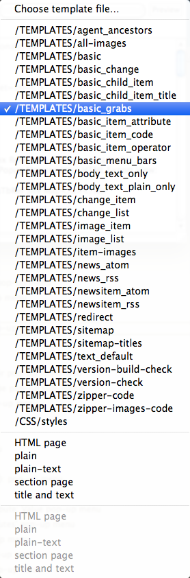 HTML Export View: Template pop-up menu HTML Export View: Template pop-up menu