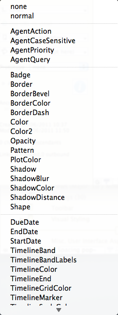 Note Window sidebar: 'Key attributes' pop-up menu Note Window sidebar: 'Key attributes' pop-up menu