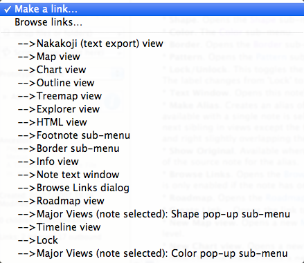 Note Window sidebar: Links pop-up menu Note Window sidebar: Links pop-up menu
