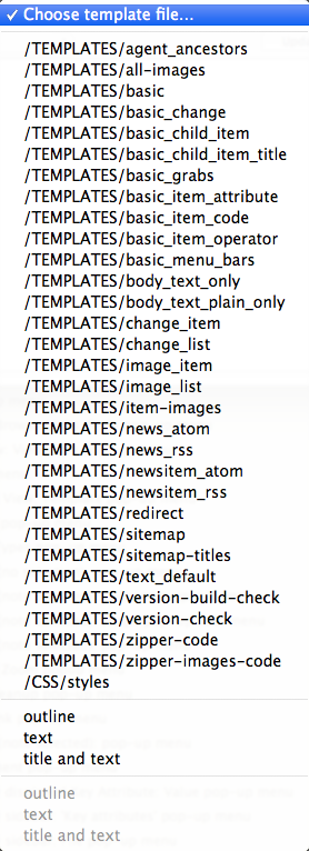 Text Export View: Template pop-up menu Text Export View: Template pop-up menu